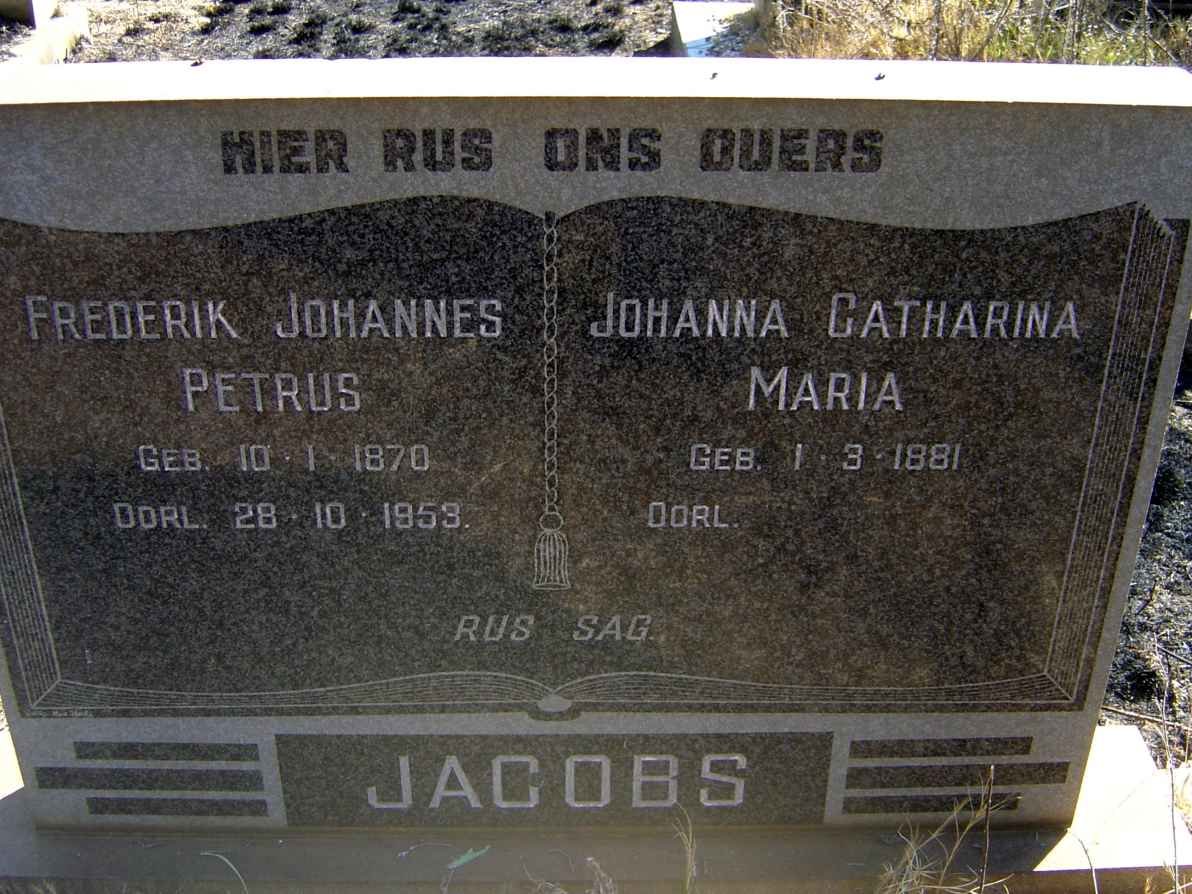 JACOBS Frederik Johannes Petrus 1870-1959 &amp; Johanna Catharina Maria 1881-