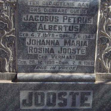 JOOSTE Jacobus Petrus Albertus 1879-1947 &amp; Johanna Maria Rosina VERMAAK 1889-1960