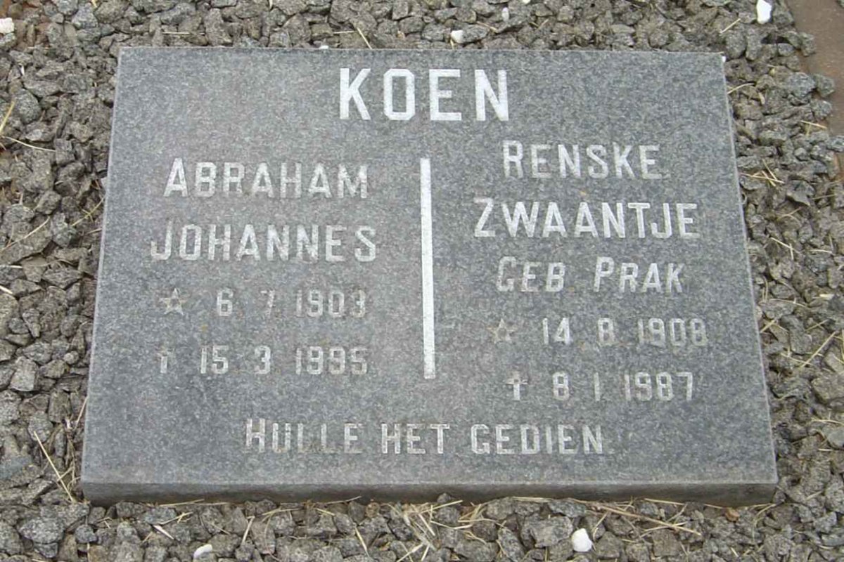 KOEN Abraham Johannes 1903-1995 &amp; Renske Zwaantje PRAK 1908-1987