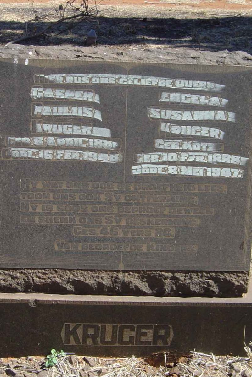 KRUGER Casper Paulus 1881-1948 &amp; Engela Susanna KOTZE 1888-1947