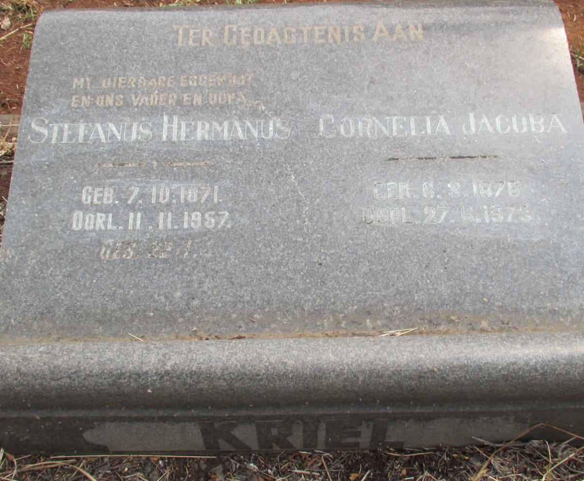 KRIEL Stefanus Hermanus 1871-1957 &amp; Cornelia Jacoba 1876-1973