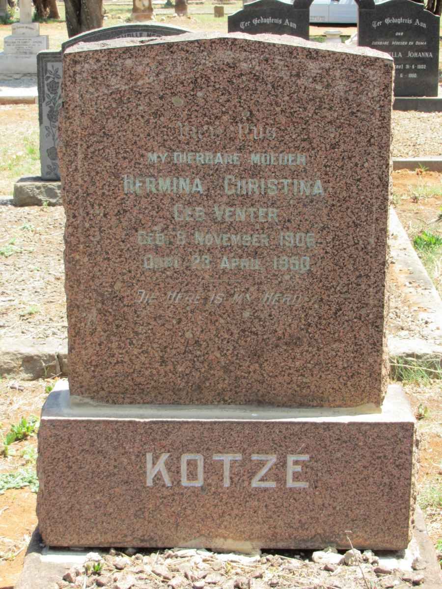 KOTZE Hermina Christina nee VENTER 1906-1950