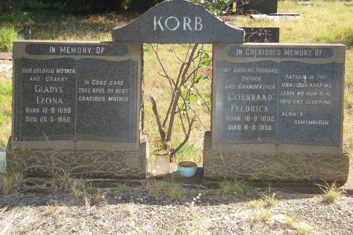 KORB Coenraad Fredrick 1892-1956 &amp; Gladys Leona 1898-1960