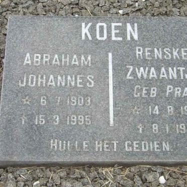 KOEN Abraham Johannes 1903-1995 &amp; Renske Zwaantje PRAK 1908-1987