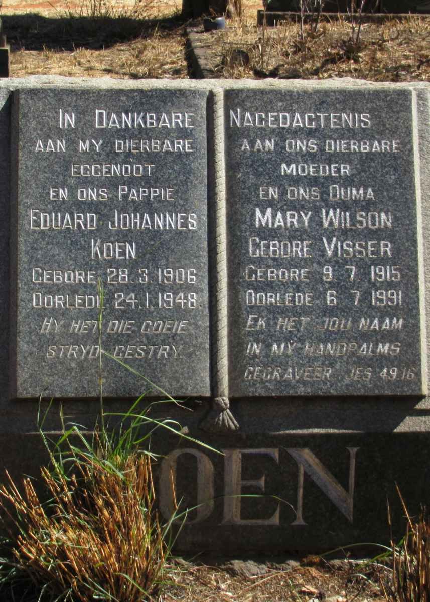 KOEN Eduard Johannes 1906-1948 &amp; Mary Wilson VISSER 1915-1991