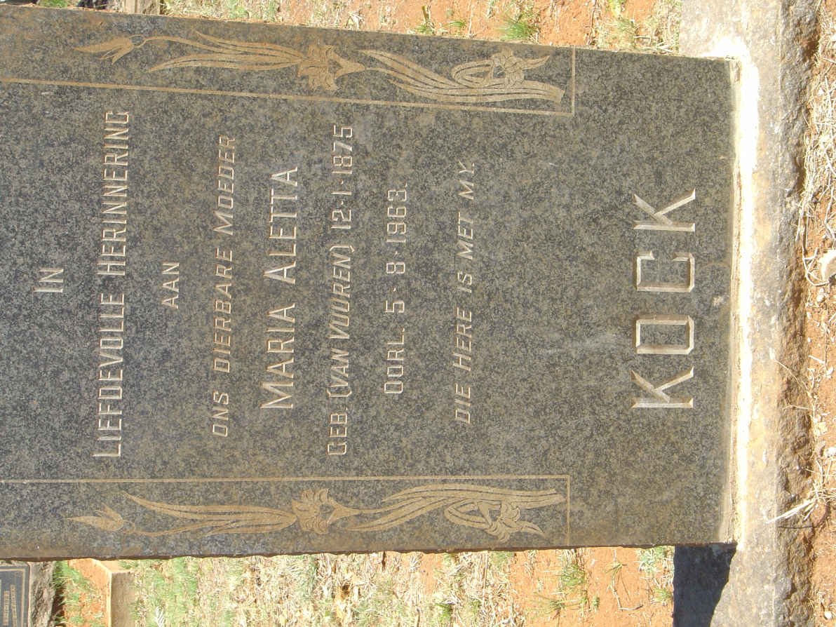 KOCK Maria Aletta nee VAN VUUREN 1875-1963