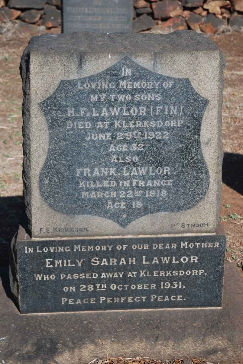 LAWLOR Emily Sarah 1931 :: LAWLOR H.F. -1922 :: LAWLOR Frank -1918