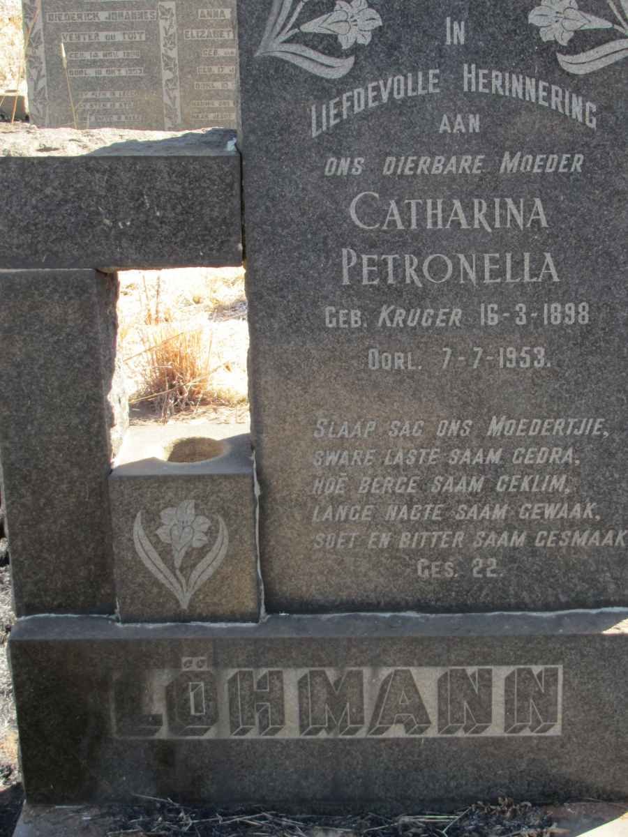 LÖHMANN Catharina Petronella nee KRUGER 1898-1953