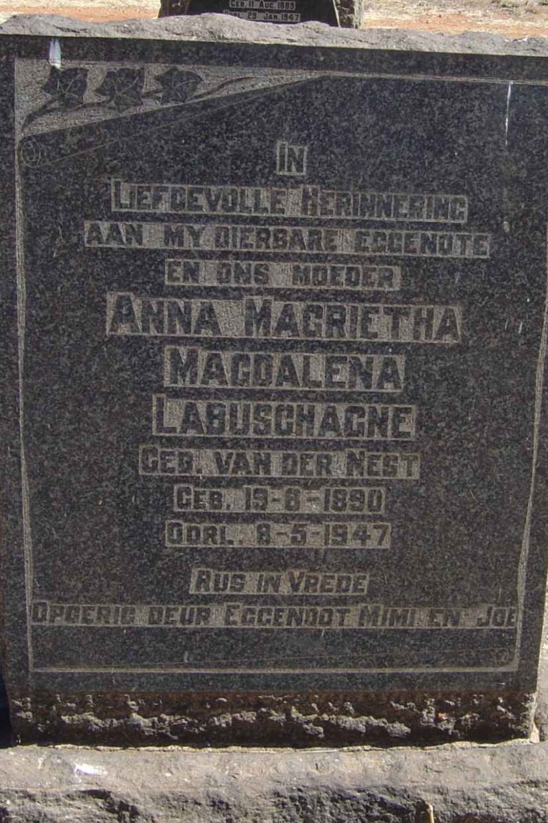LABUSCHAGNE Anna Magrietha Magdalena nee VAN DER NEST 1890-1947