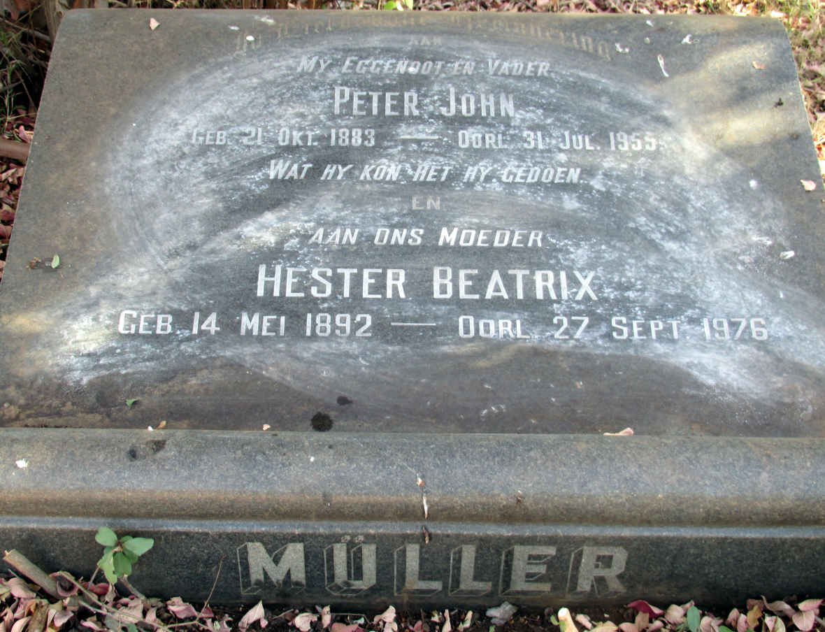 MULLER Peter John 1883-1955 &amp; Hester Beatrix 1892-1976