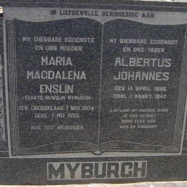 MYBURGH Albertus Johannes 1896-1947 &amp; Maria Magdalena ENSLIN formerly MYBURGH nee GROBBELAAR 1904-1955