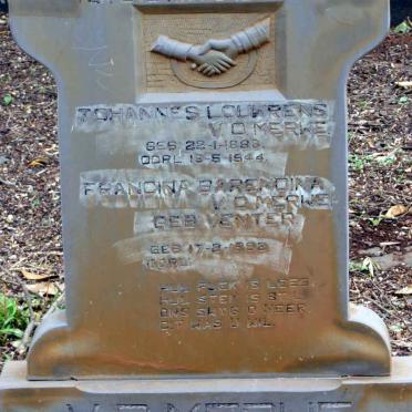 MERWE Johannes Louwrens, v.d. 1888-1944 &amp; Francina Barendina VENTER 1892-