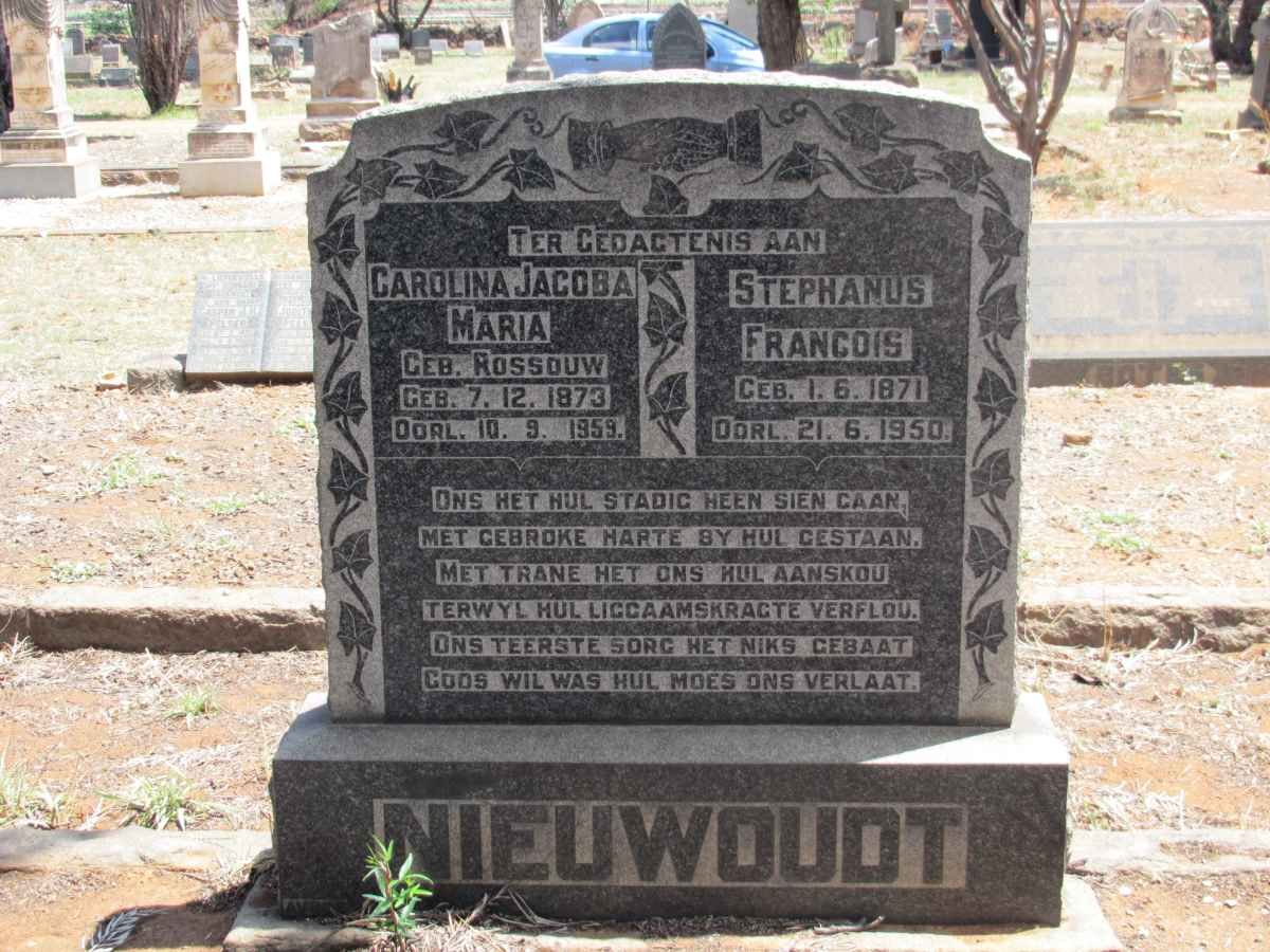 NIEUWOUDT Stephanus Francois 1871-1950 &amp; Carolina Jacoba Maria ROSSOUW 1873-1959