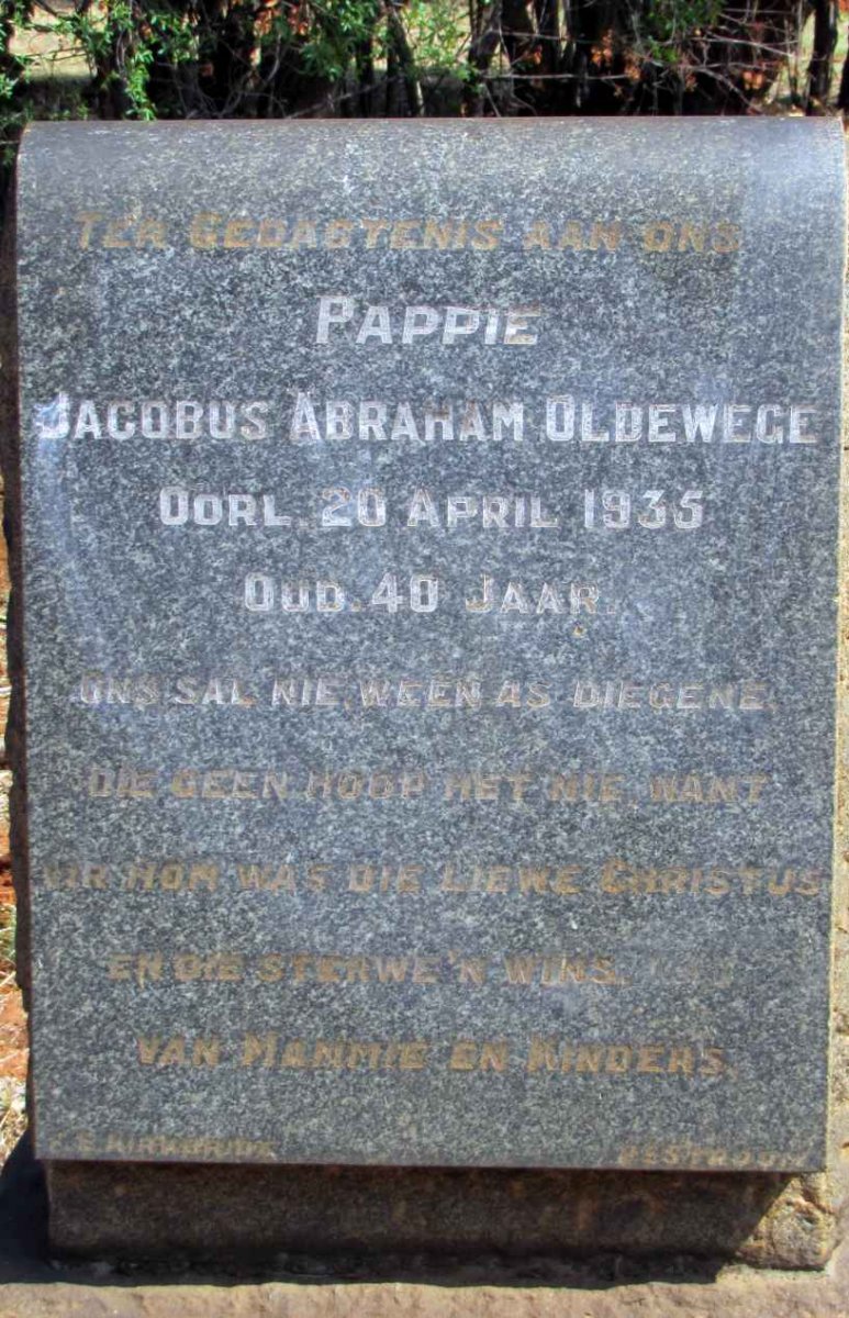 OLDEWEGE Jacobus Abraham -1935