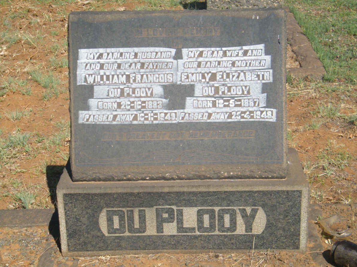 PLOOY William Francois, du 1883-1949 &amp; Emily Elizabeth 1887-1948