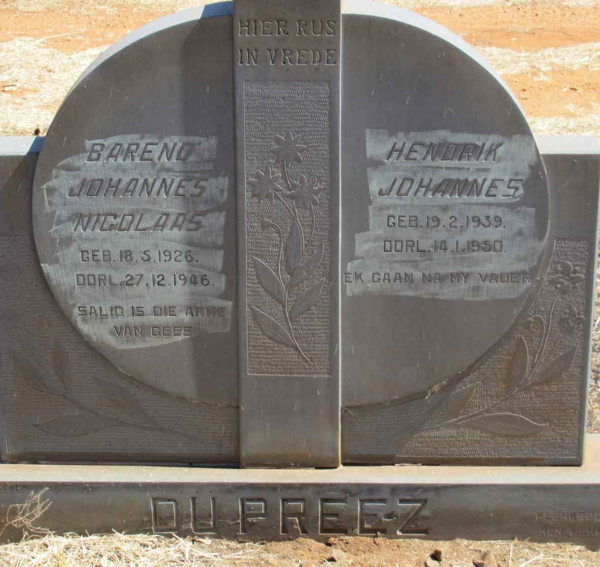 PREEZ Barend Johannes Nicolaas, du 1926-1946 :: DU PREEZ Hendrik Johannes 1939-1950