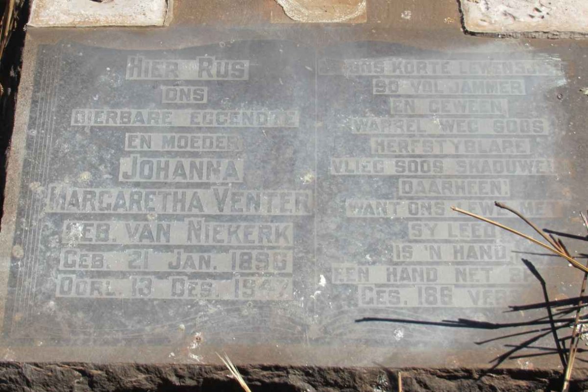 VENTER Johanna Margaretha nee VAN NIEKERK 1890-1947