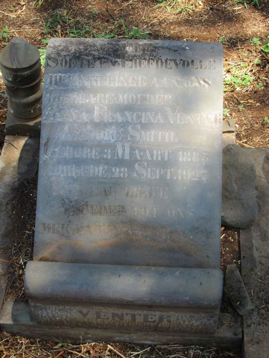 VENTER Anna Francina nee SMITH 1885-1927