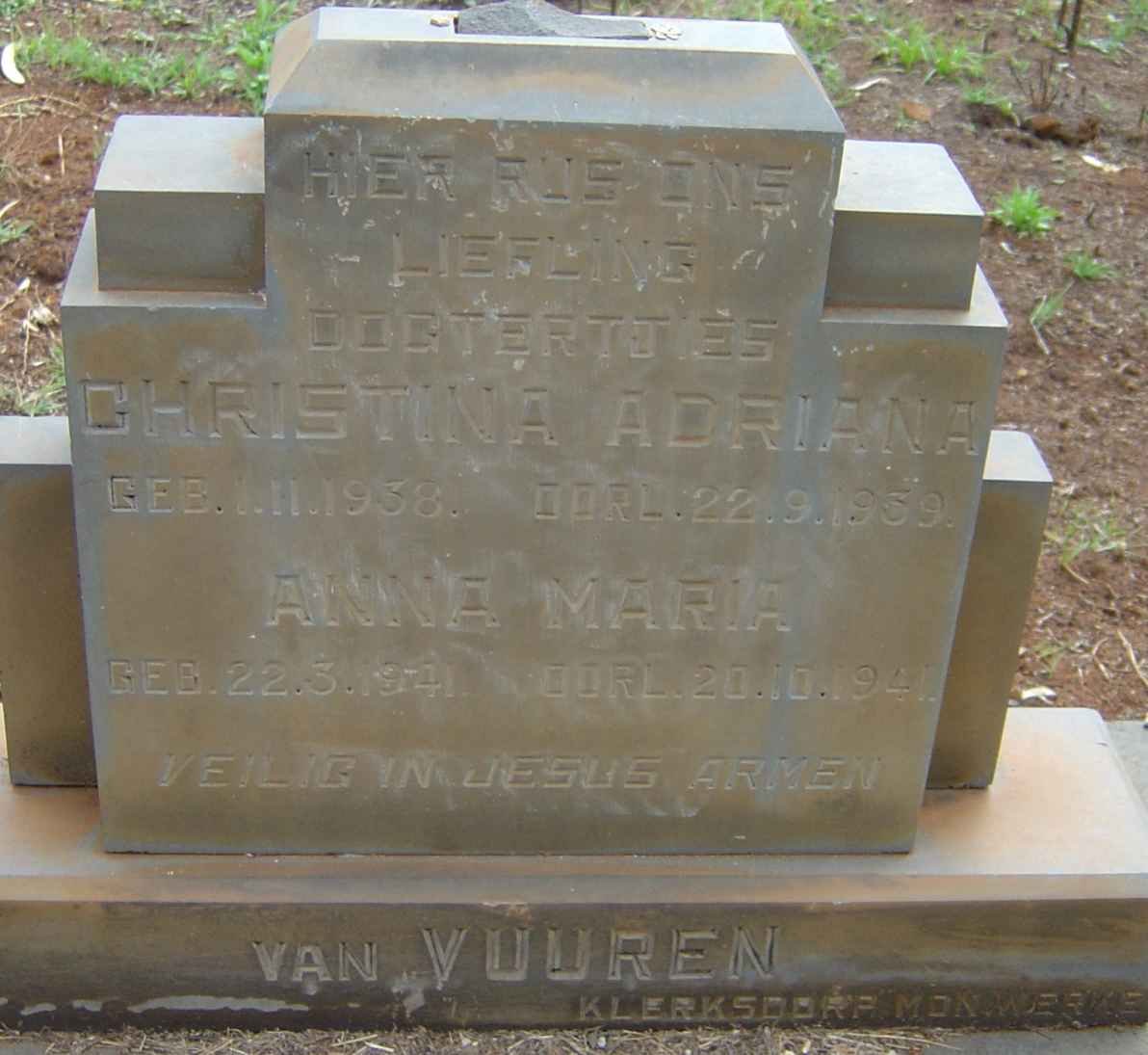 VUUREN Christina Adriaana, van 1938-1959 :: VAN VUUREN Anna Maria 1941-1941