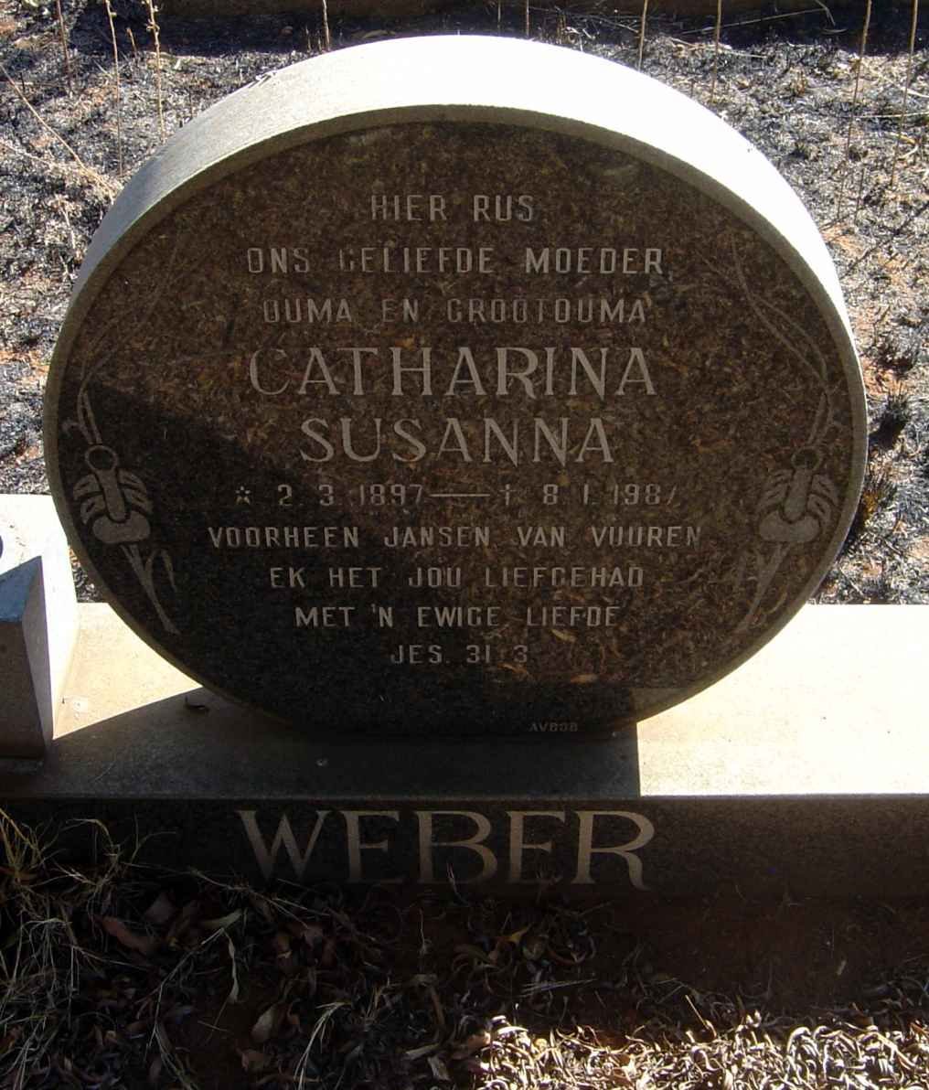 WEBER Catharina Susanna formerly JANSEN VAN VUUREN 1897-1987