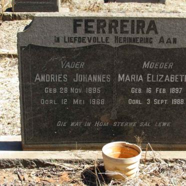 FERREIRA Andries Johannes 1895-1968 &amp; Maria Elizabeth C. 1897-1988