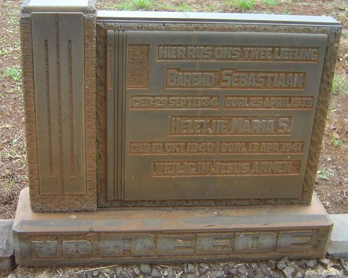REEDE Barend Sebastiaan, v.d. 1934-1939 : V. D. REEDE Heletjie Maria S. 1940-1941