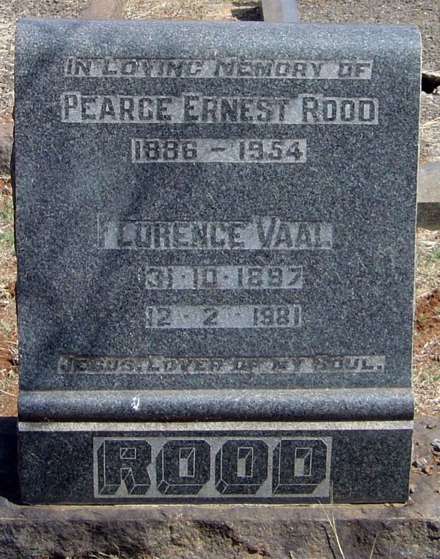 ROOD Pearce Ernest 1886-1954 &amp; Florence Vaal 1897-1981