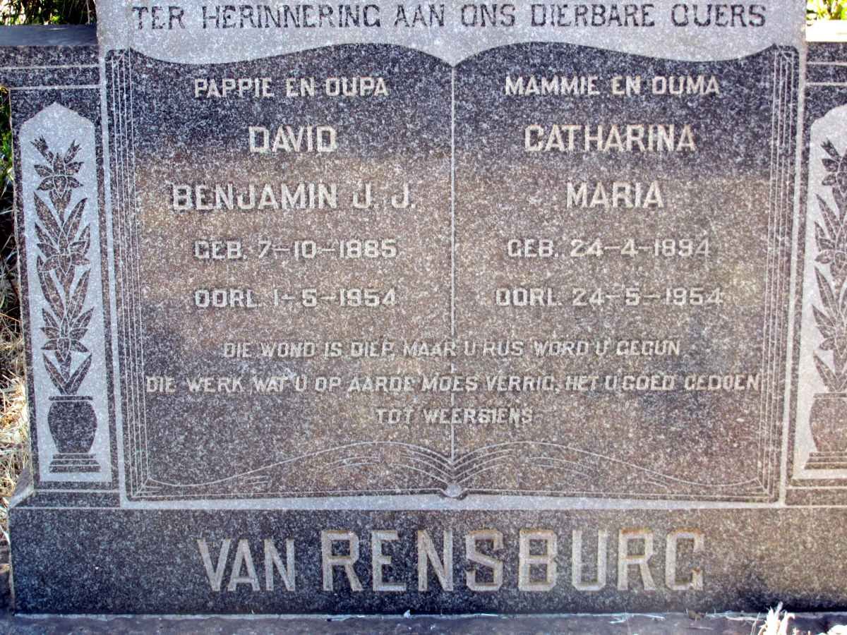 RENSBURG David Benjamin J.J., van 1885-1954 &amp; Catharina Maria 1894-1954