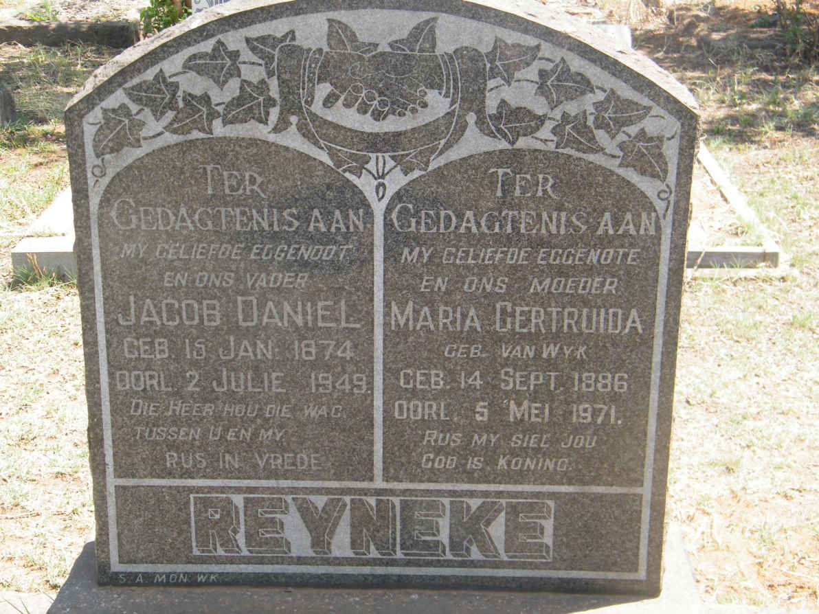 REYNEKE Jacob Daniel 1874-1949 &amp; Maria Gertruida VAN WYK 1886-1971