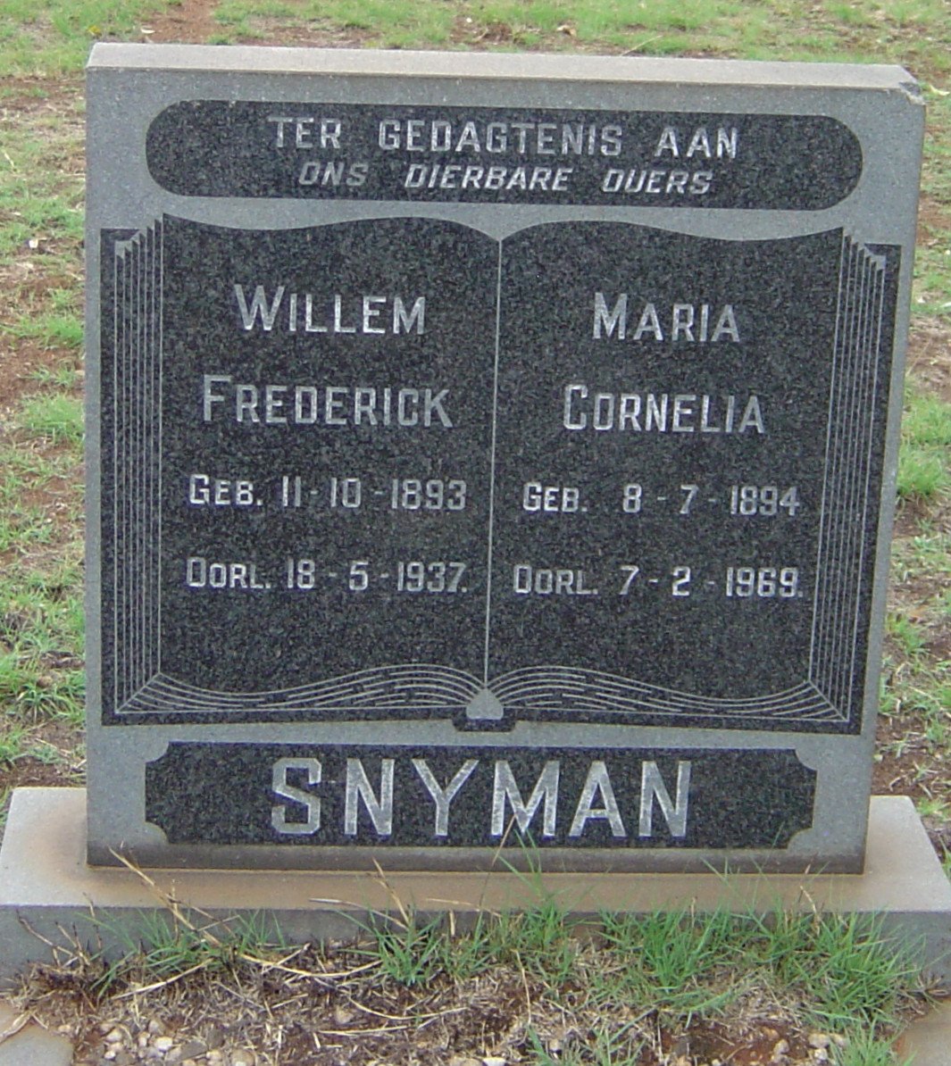 SNYMAN Willem Frederick 1893-1937 &amp; Maria Cornelia 1894-1969