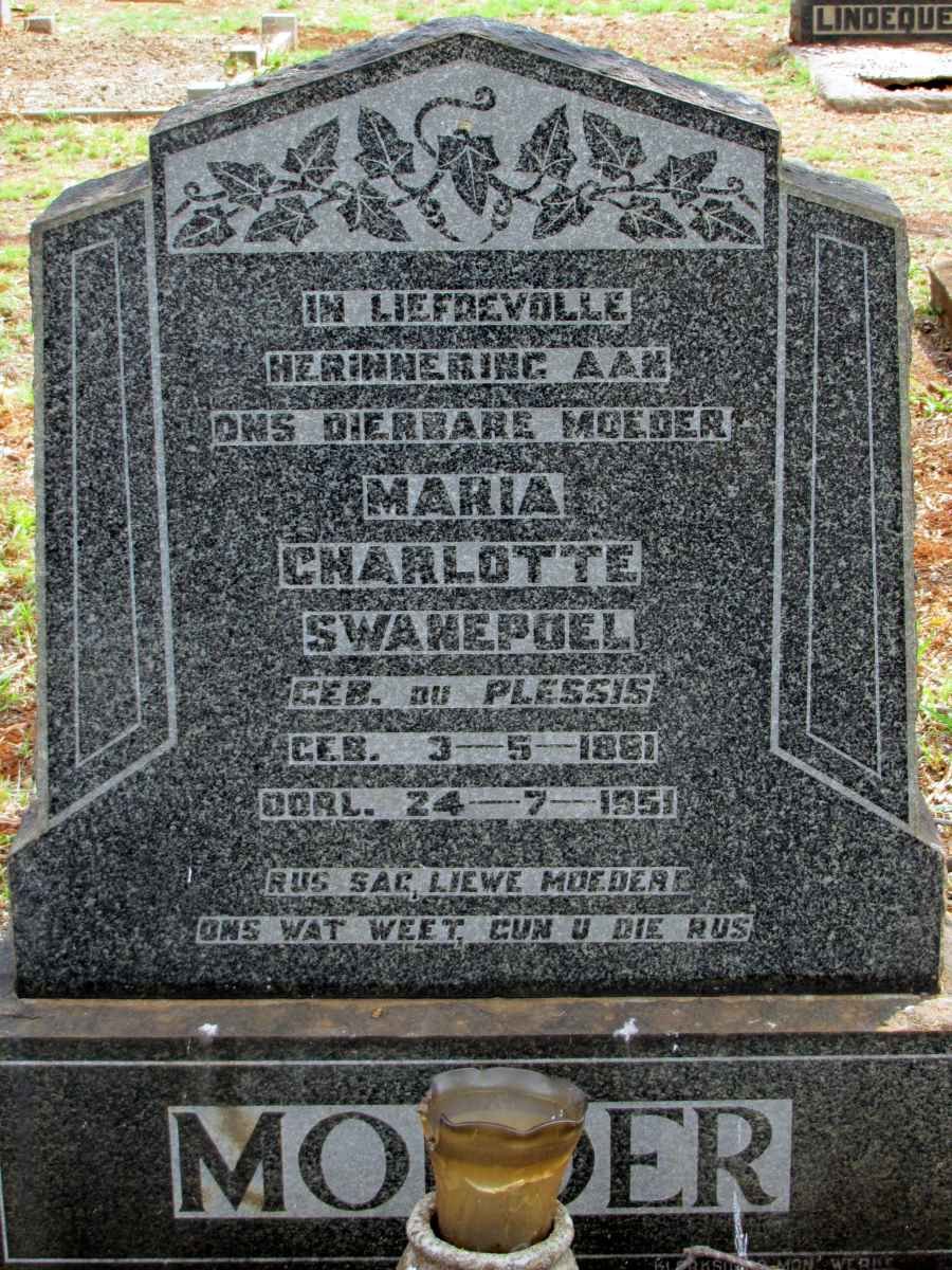 SWANEPOEL Maria Charlotte nee DU PLESSIS 1881-1951