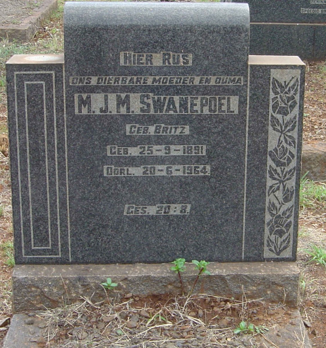 SWANEPOEL M.J.M. nee BRITZ 1891-1964