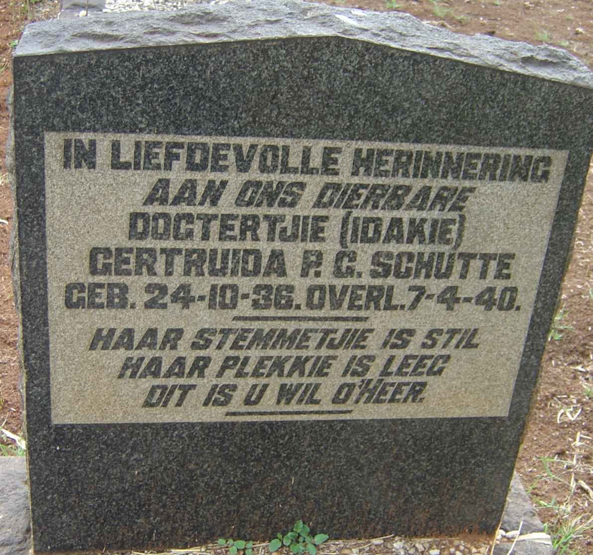 SCHUTTE Gertruida P.G. 1936-1940