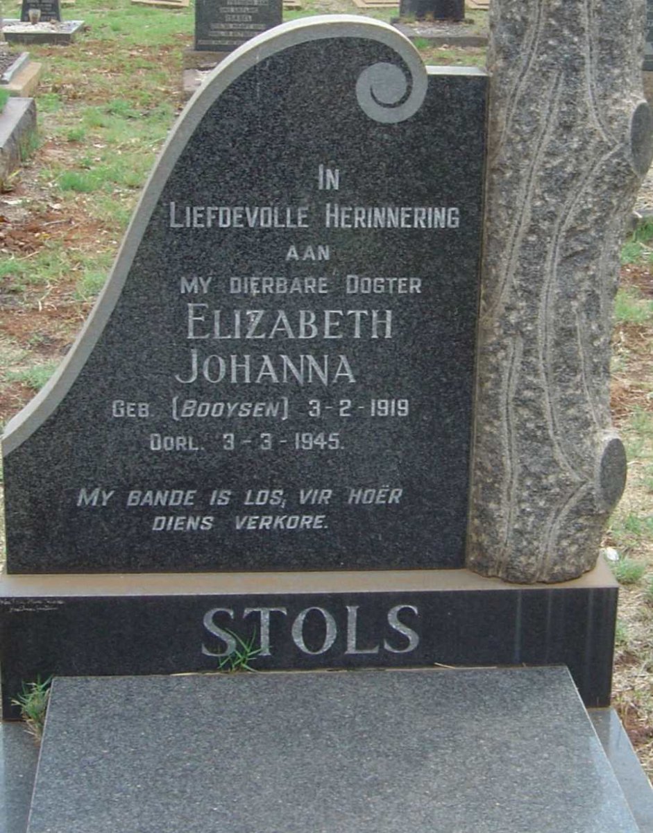 STOLS Elizabeth Johanna nee BOOYSEN 1919-1945