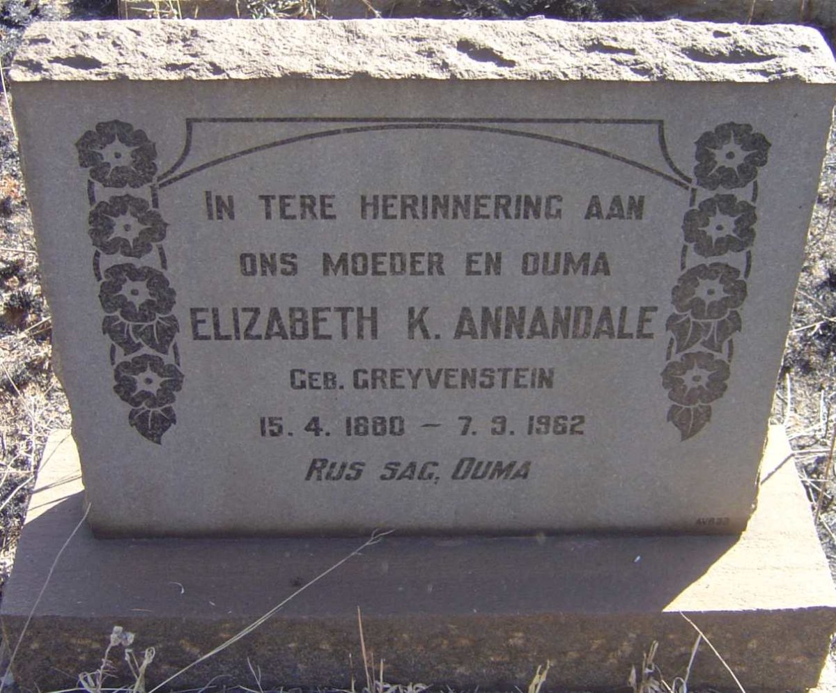ANNANDALE Elizabeth K. nee GREYVENSTEIN 1880-1962