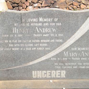 UNGERER Henry Andrew 1896-1958 &amp; Mary-Ann 1900-1981