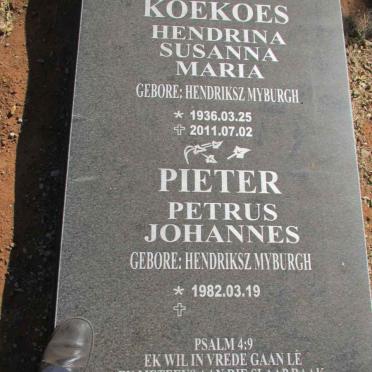 ? Hendrina Susanna Maria nee HENDRIKSZ MYBURGH 1936-2011 :: MYBURGH Petrus Johannes, Hendriksz 1982-