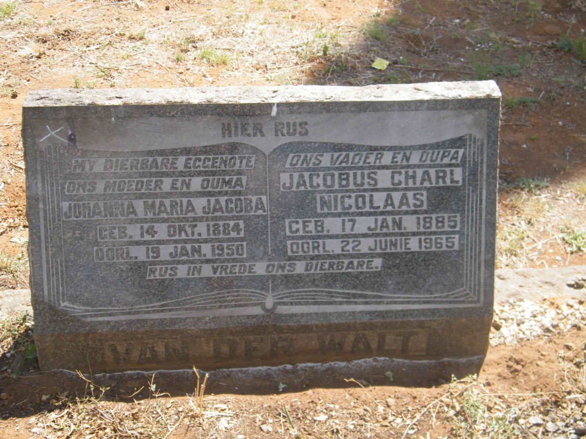 WALT Jacobus Charl Nicolaas, van der 1885-1965 &amp; Johanna Maria Jacoba 1884-1950