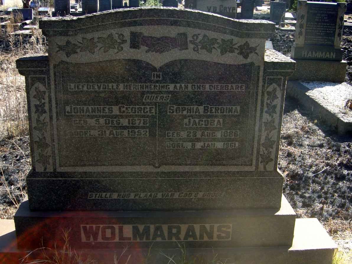 WOLMARANS Johannes George 1878-1952 &amp; Sophia Berdina Jacoba 1886-1961
