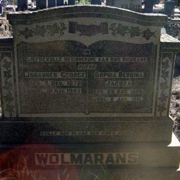 WOLMARANS Johannes George 1878-1952 &amp; Sophia Berdina Jacoba 1886-1961