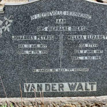 WALT Johannes Petrus, van der 1877-1951 &amp; Helena Elizabeth STEYN 1887-1980