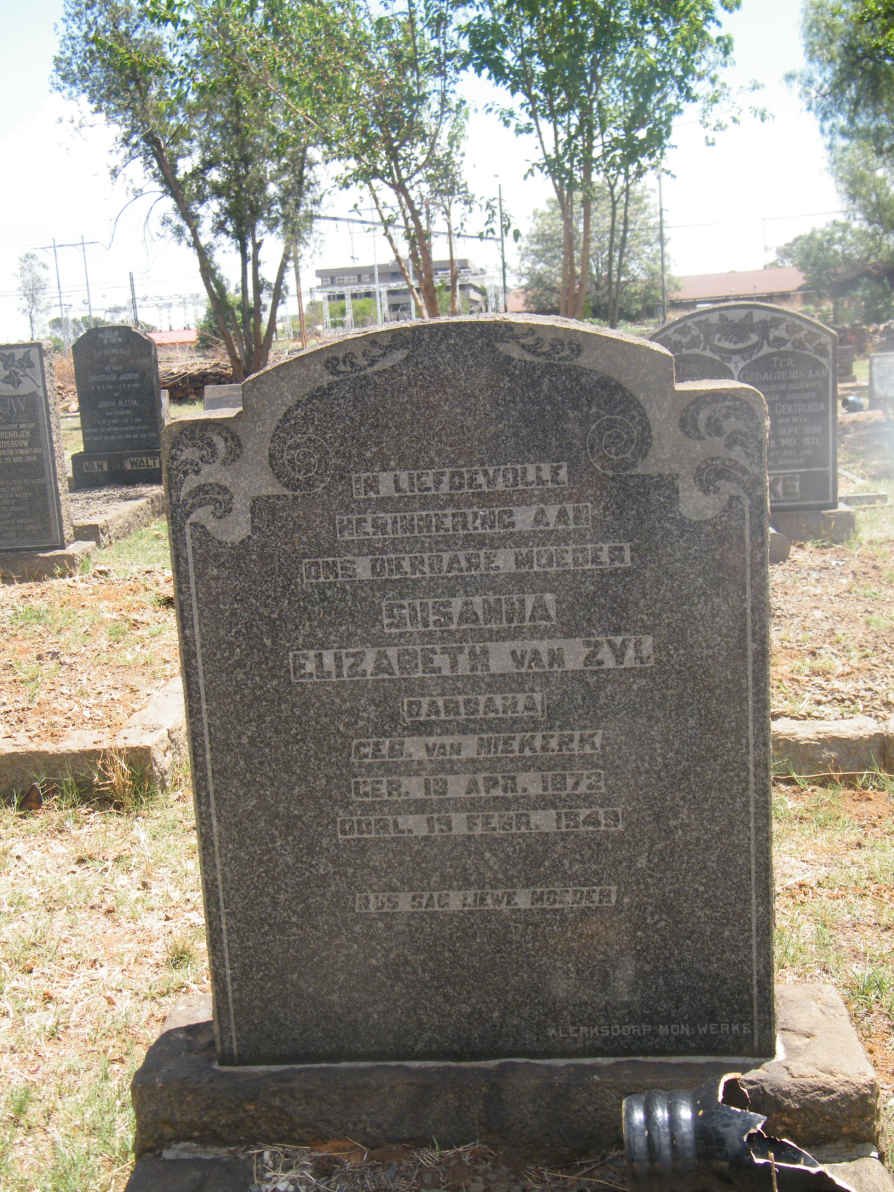 ZYL Susanna Elizabeth, van nee VAN NIEKERK 1872-1949