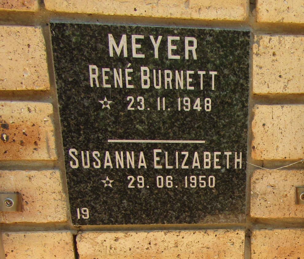 MEYER Rene Burnett 1948- &amp; Susanna Elizabeth 1950-