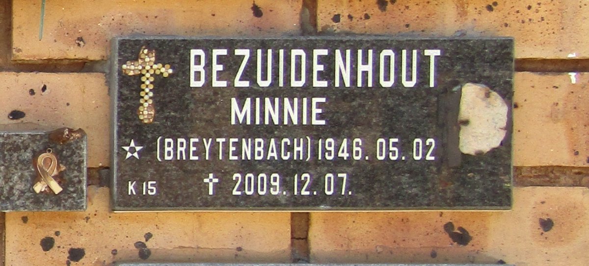 BEZUIDENHOUT Minnie nee BREYTENBACH 1946-2009