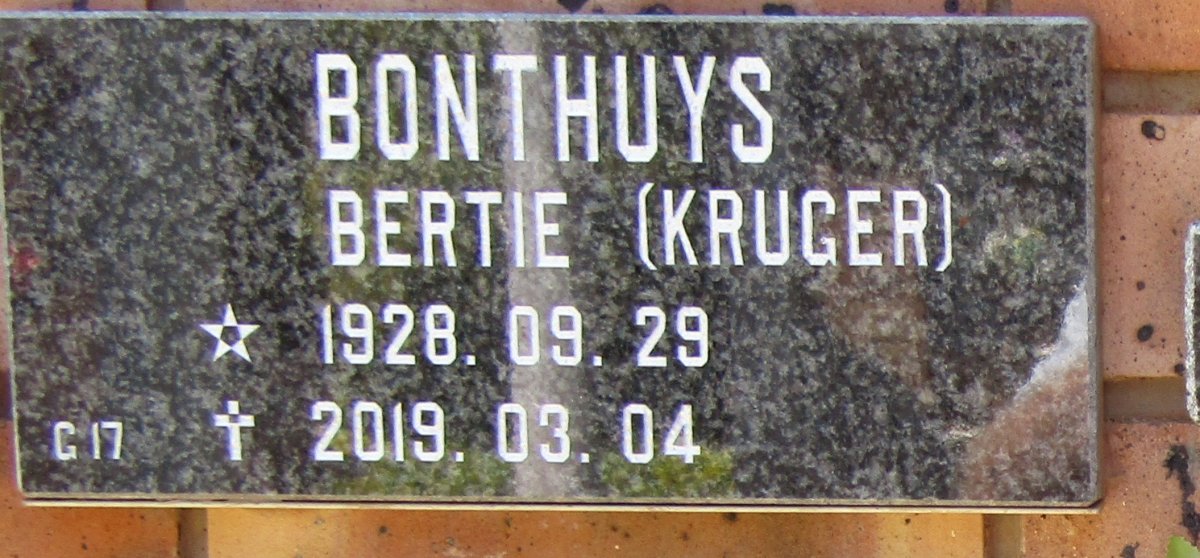 BONTHUYS Bertie nee KRUGER 1928-2019
