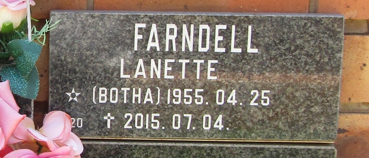 FARNDELL Lanette nee BOTHA 1955-2015