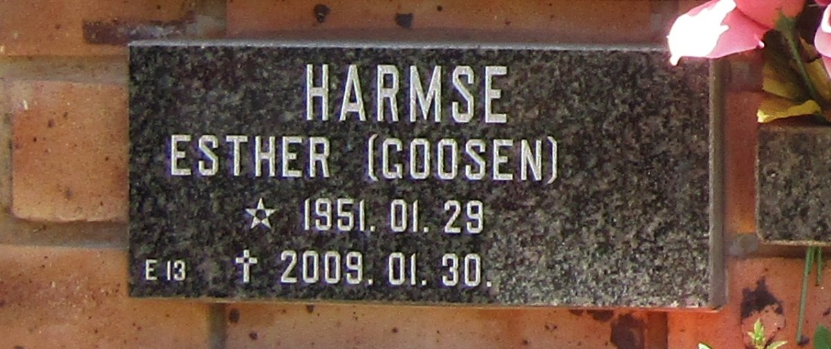 HARMSE Esther nee GOOSEN 1951-2009