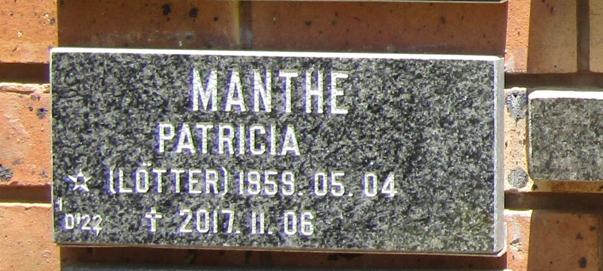 MANTHE Patricia nee LÖTTER 1959-2017
