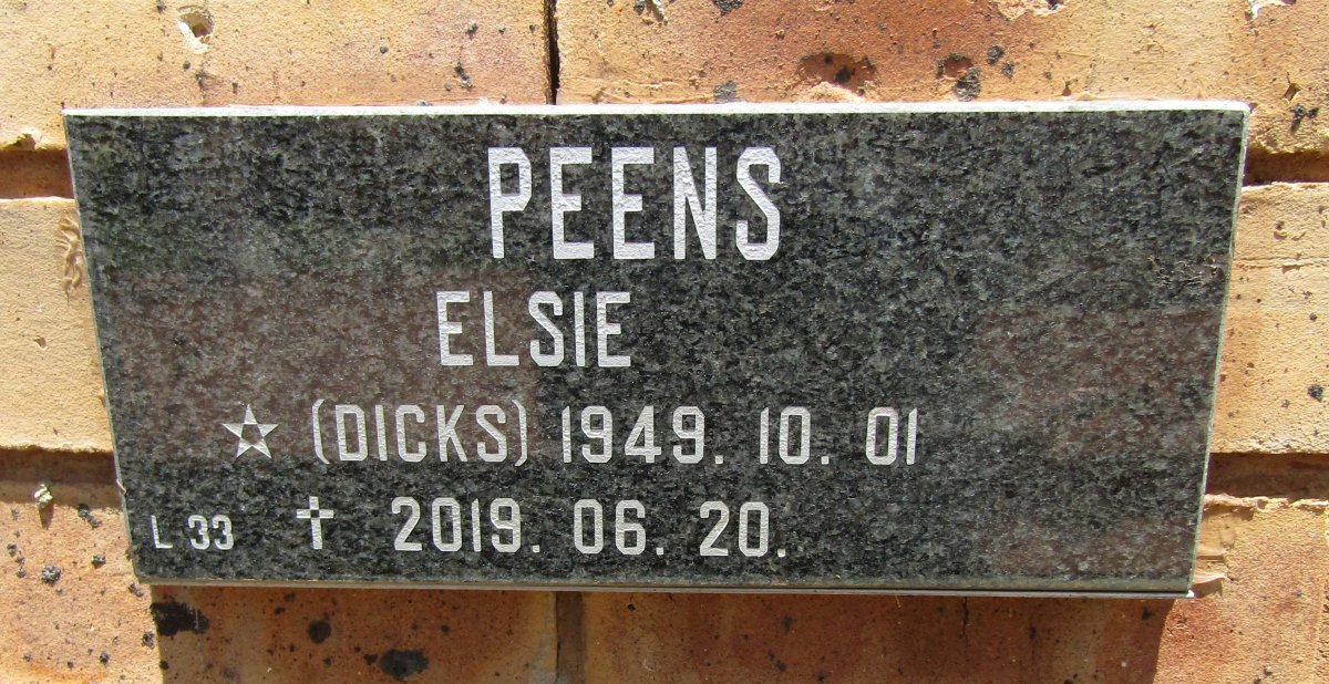 PEENS Elsie nee DICKS 1949-2019