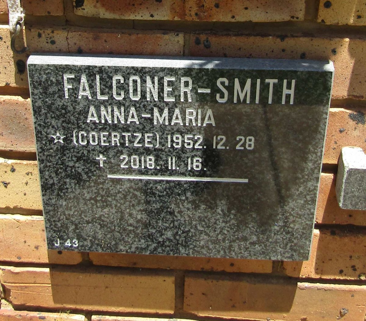 SMITH Anna-Maria, Falconer nee COERTZE 1952-2018